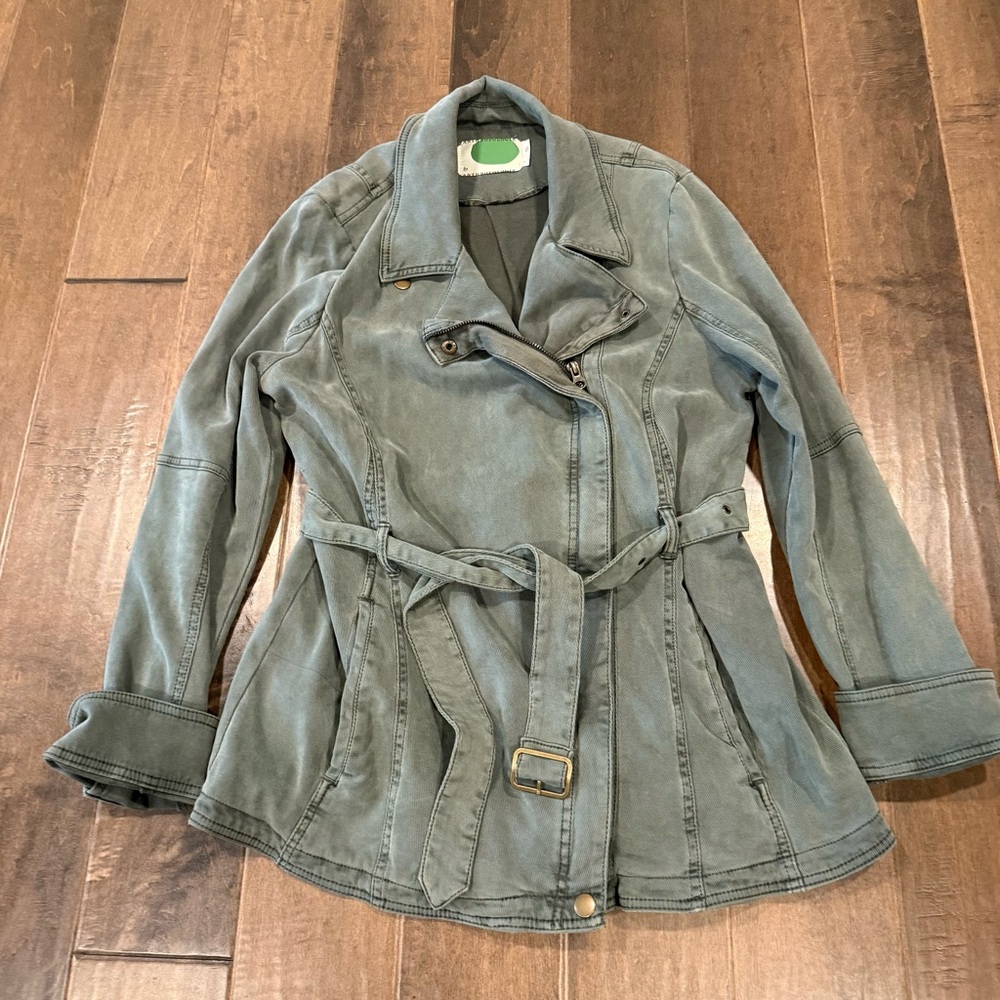 Anthropologie Corduroy Olive Green Belted Trench Coat Sz L